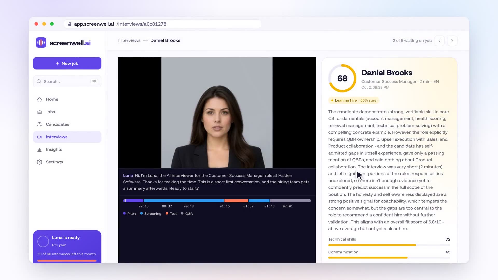 A Screenwell scorecard in the app