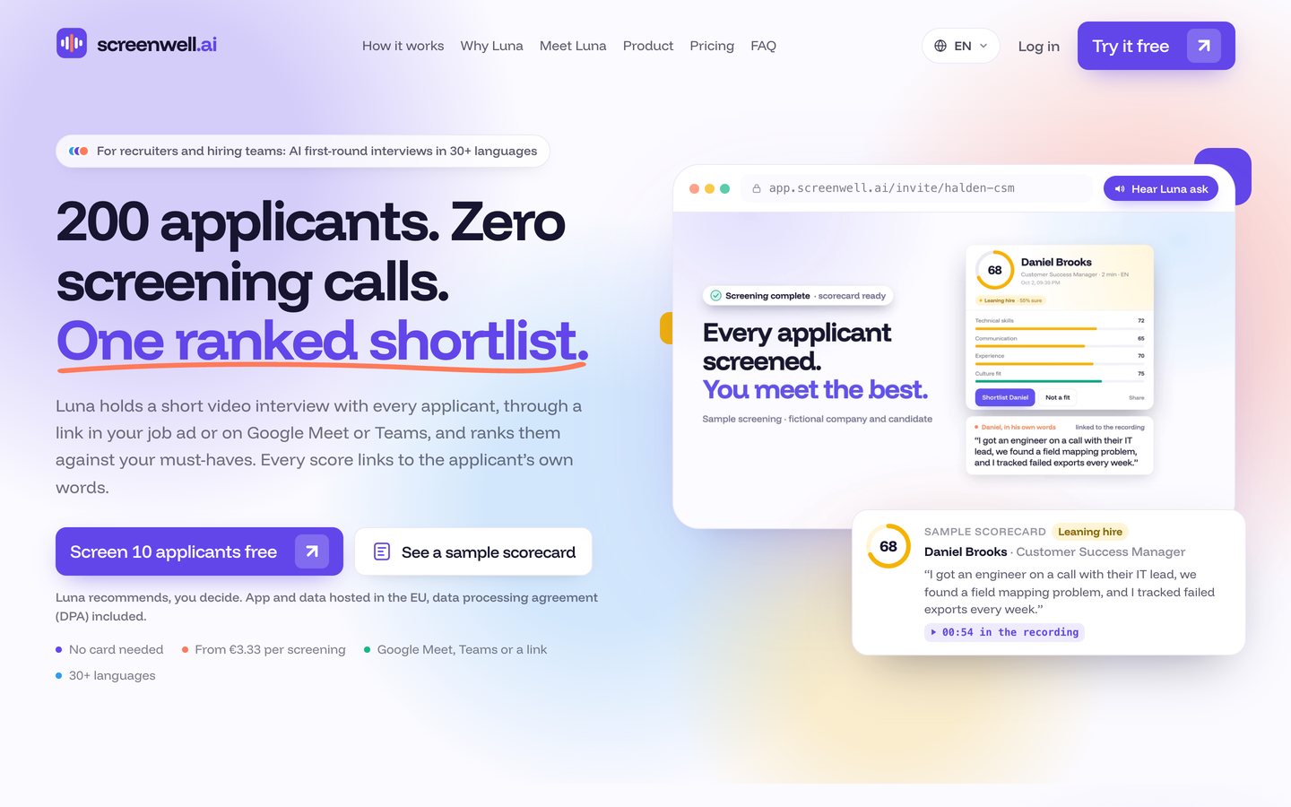 The screenwell.ai home page